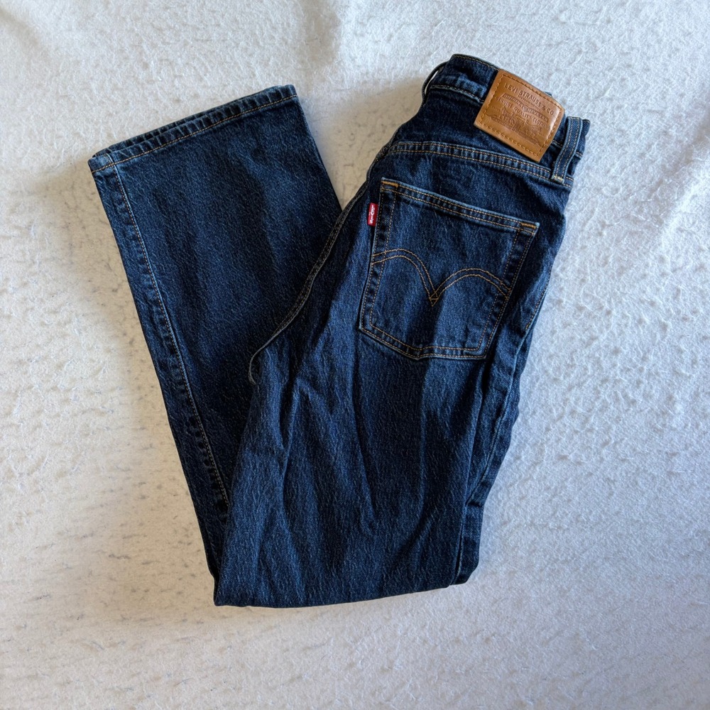 Levi's Ribcage Straight Ankle Jeans Womens 25 Dark Wash Denim High Rise